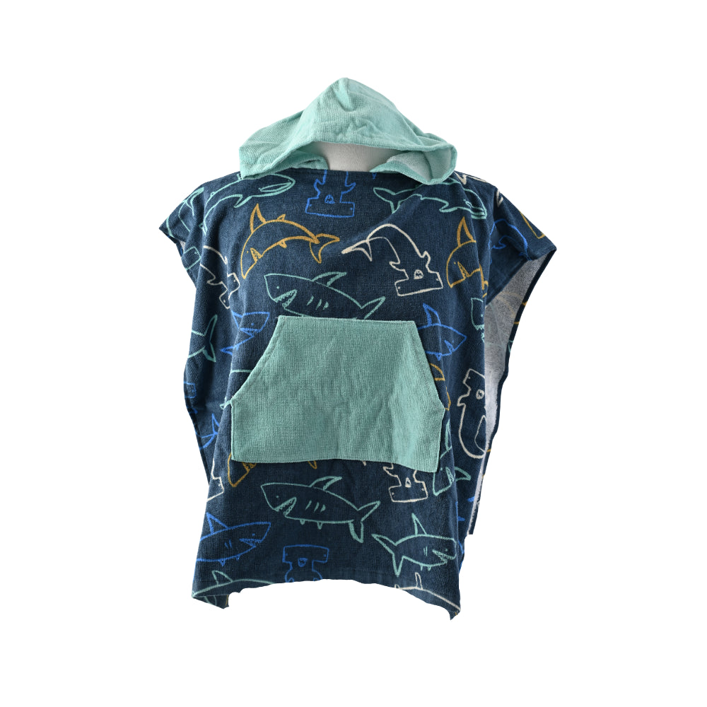 Kids Hooded Towel  - BRIGHT SHARKS